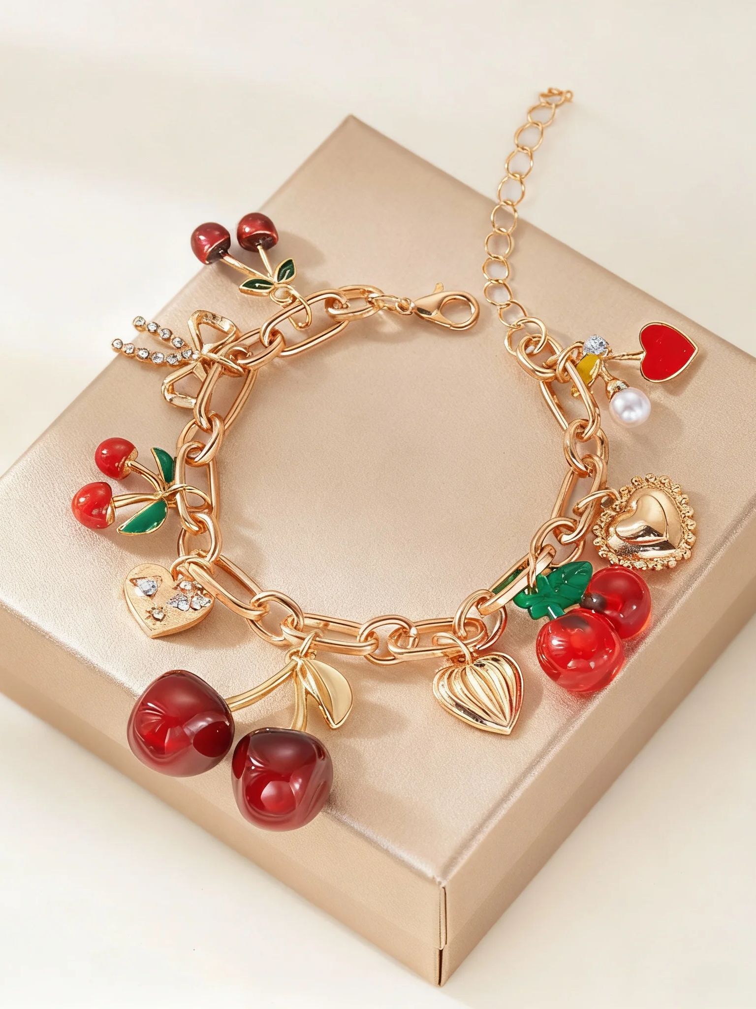 String Of Pearls Plant - Zoete schattige rode aardbei-kersenarmband voor vrouwen,
