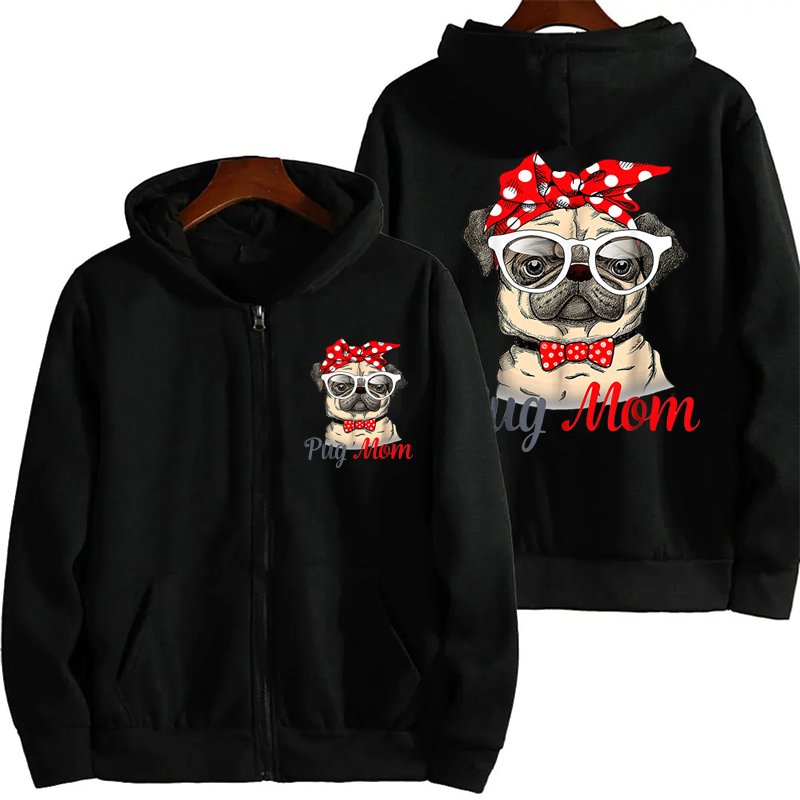 Plant Parent Hoodie - Grappige Mopshond Mom Print Met Rits